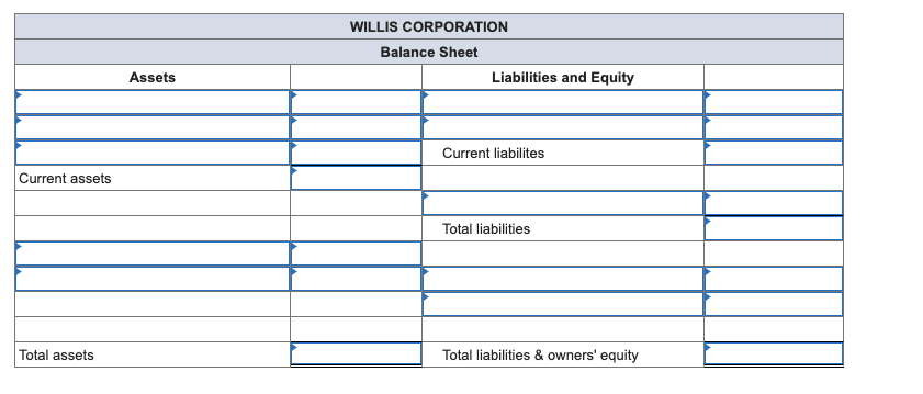  Prepare a 2024 balance sheet for Willis Corporation based on the