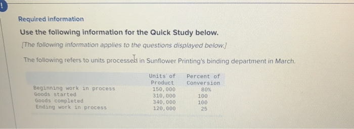  Required information Use the following information for the Quick Study below.