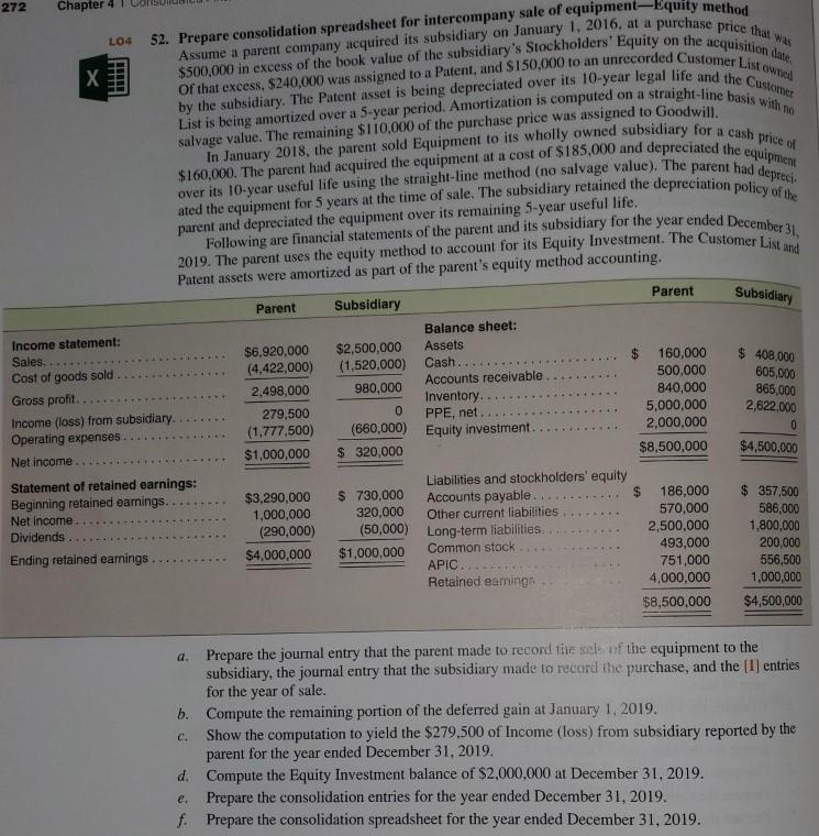  I need A-F done please. 52. Prepare consolidation spreadsheet for intercompany