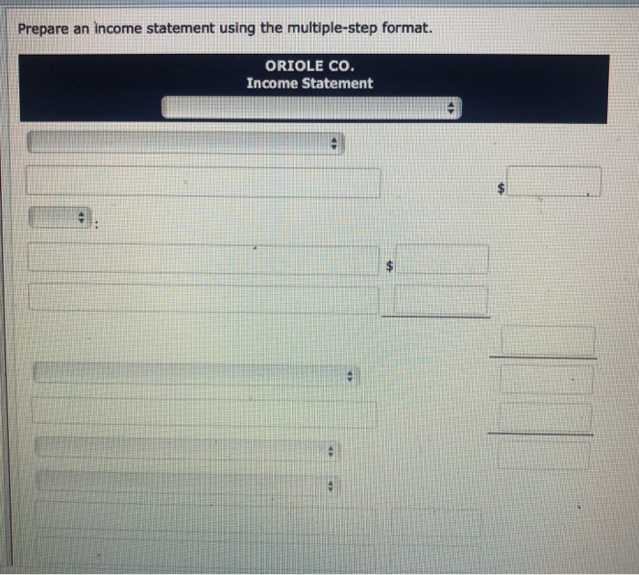 for Oriole Co. for the month of January 2022. Cost of goods