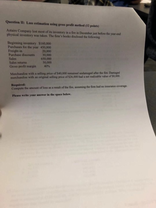  Question I1: Loss estimation using gross profit method (12 points) Astaire