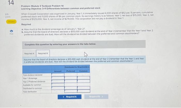common and preferred stock When Crossett Corporation was organized in January, Yeor