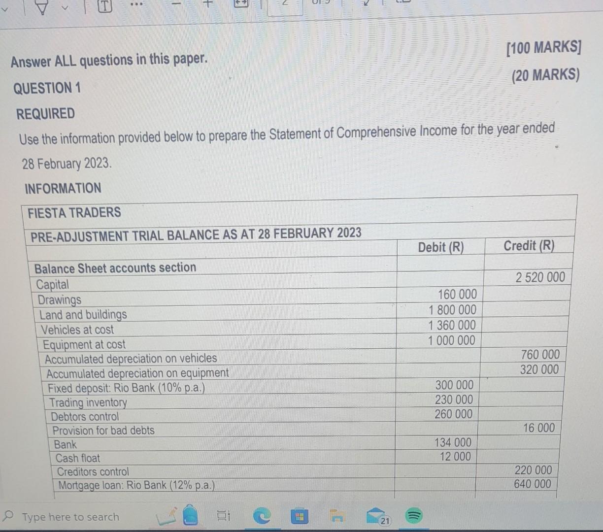 Answer ALL questions in this paper. QUESTION 1 (20 MARKS REQUIRED