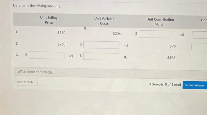 6/10 Determine the missing amounts. Determine the missing amounts