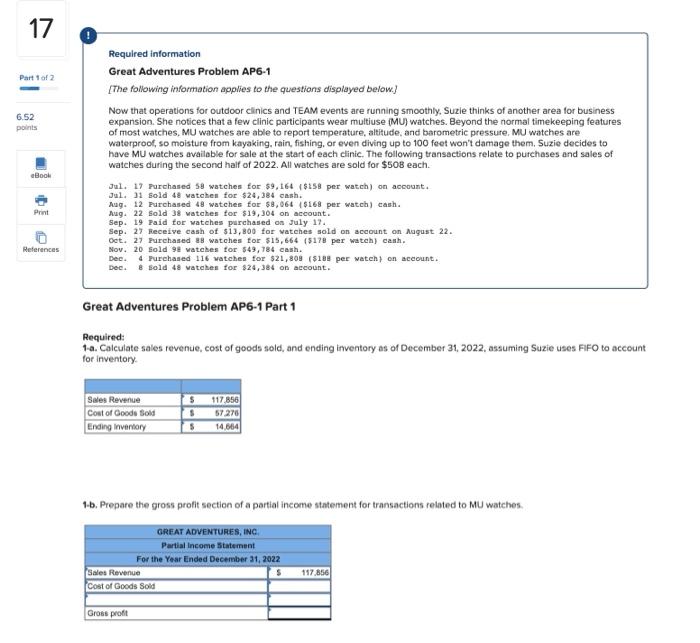 please help !! 17 Part 1 of 2 6.52 points Required information