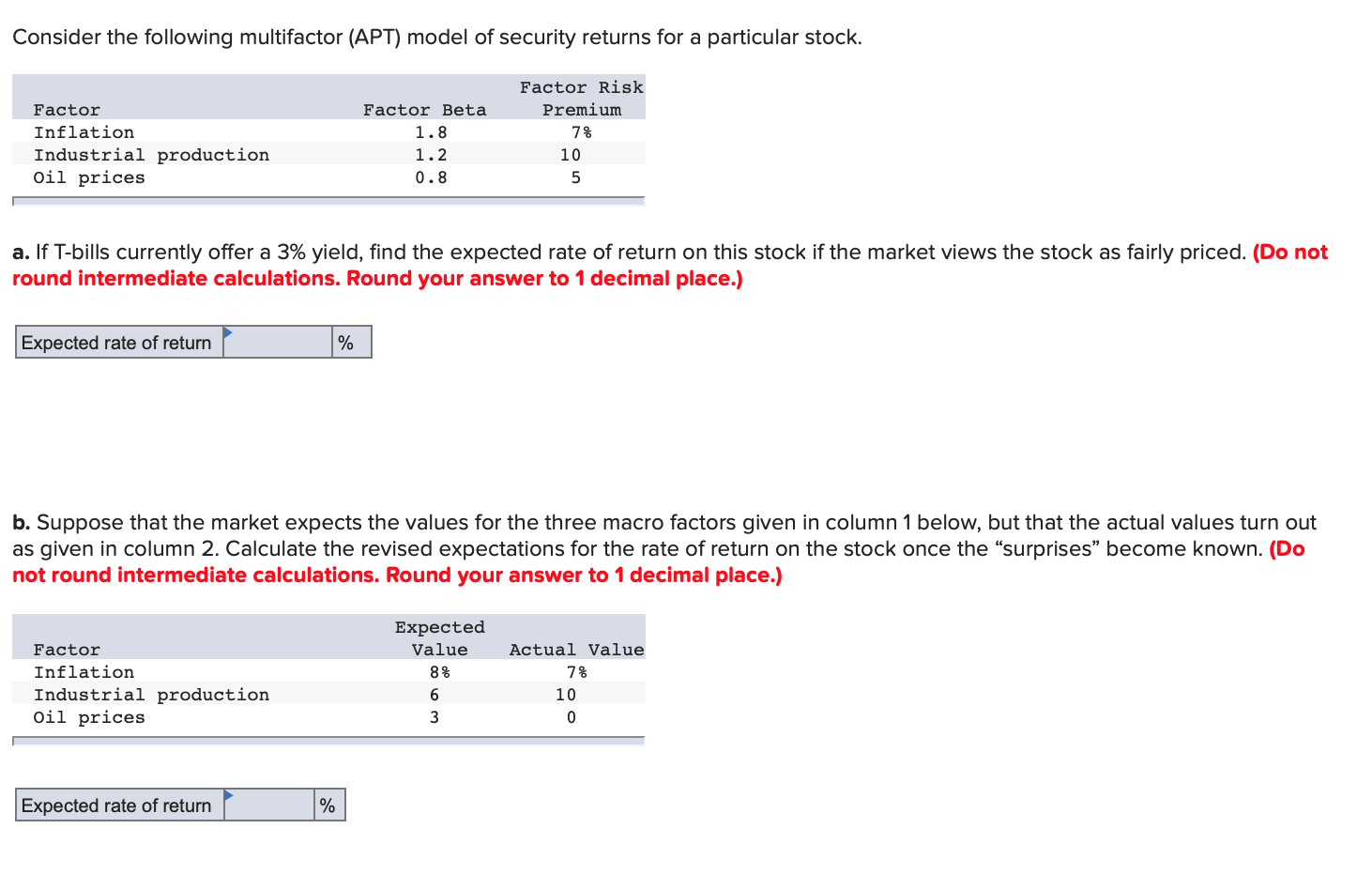  Consider the following multifactor (APT) model of security returns for a