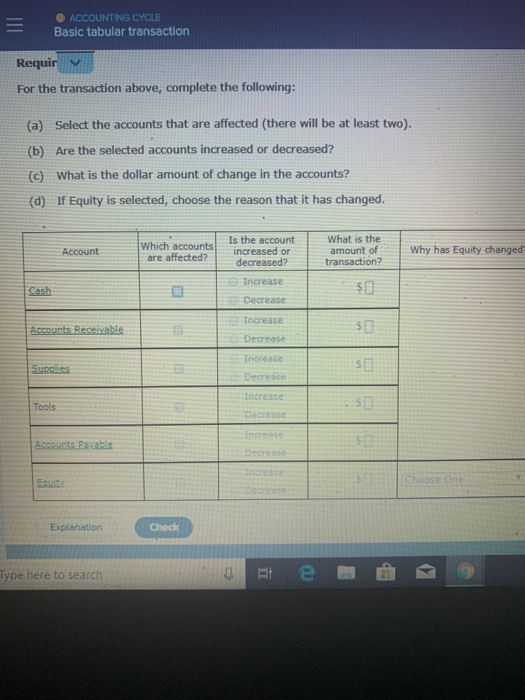  basic tabular transac ACCOUNTING CYCLE Basic tabular transaction Requir For the