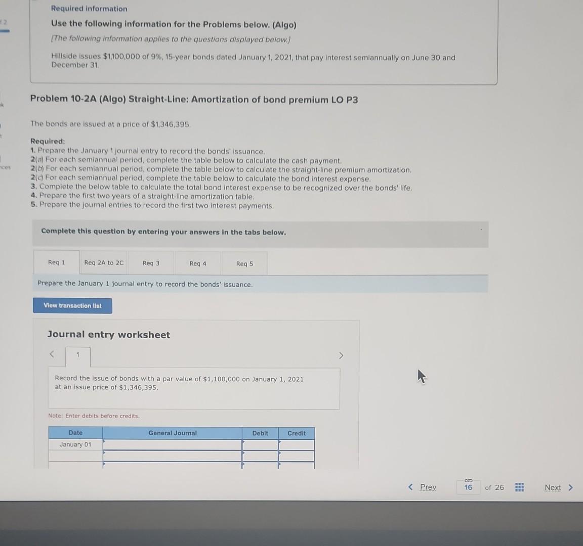Required information Use the following information for the Problems below. (Algo)