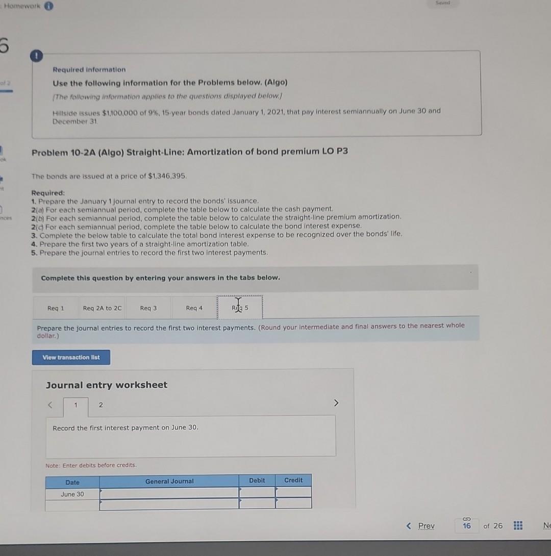 premium LO P3 The bonds are issued at a price of $1,346,395.