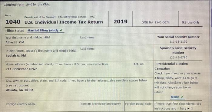tax year. Alfred E. Old and Beulah A. Crane, each age 42,