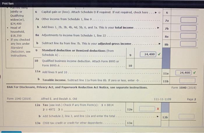 return for 2019. Alfred's Social Security number is 111-11-1109. Beulah's Social Security