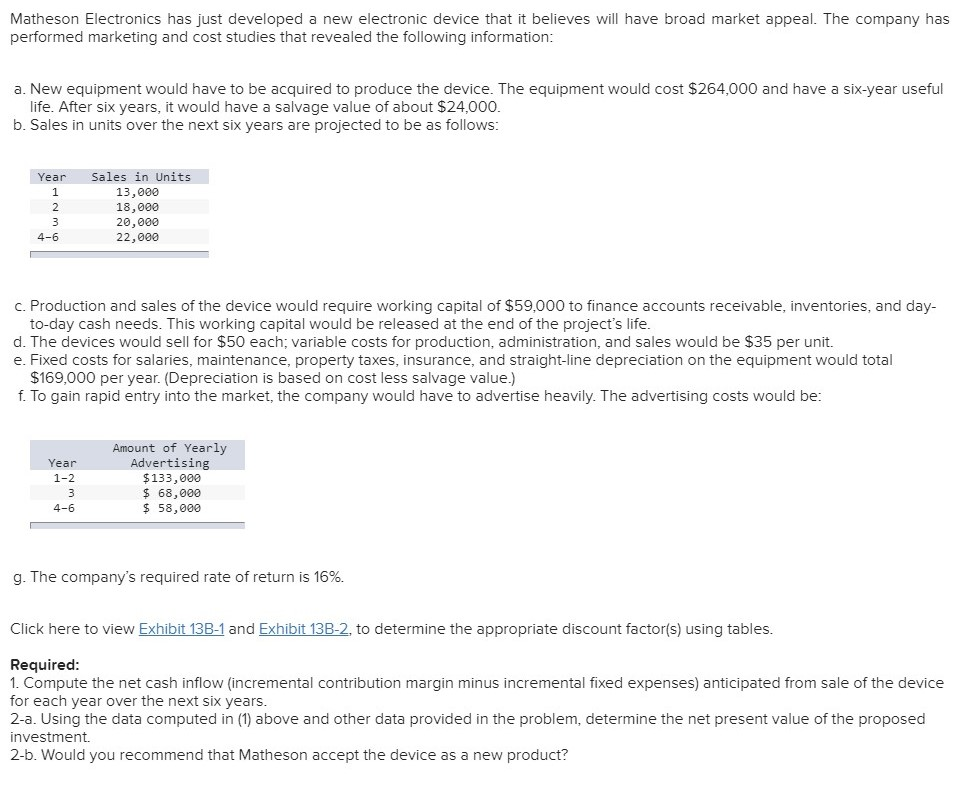 Matheson Electronics has just developed a new electronic device that it