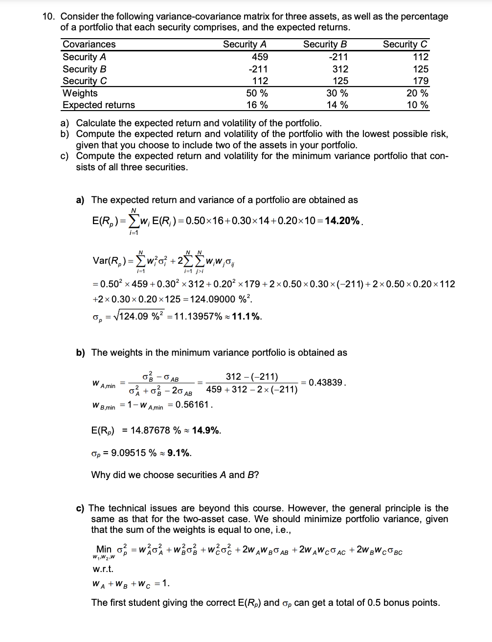  Solve The bonus question C by using the lagrange method or