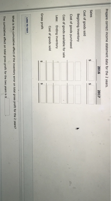 2-year period. 2017 2016 $271,000 $202,170 Beginning inventory Cost of goods purchased