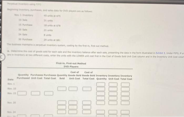 Nov. 1 Inventory 45 Units at $75 
