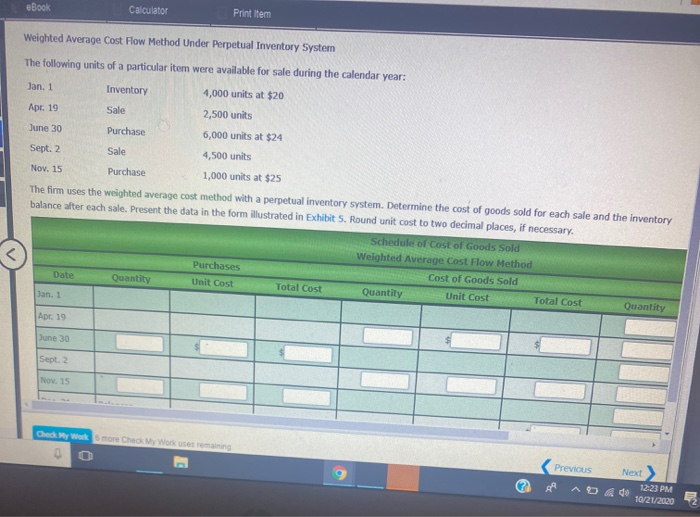  eBook Calculator Print Item Weighted Average Cost Flow Method Under Perpetual