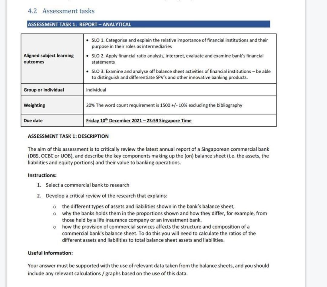  4.2 Assessment tasks ASSESSMENT TASK 1: REPORT - ANALYTICAL SLO 1.