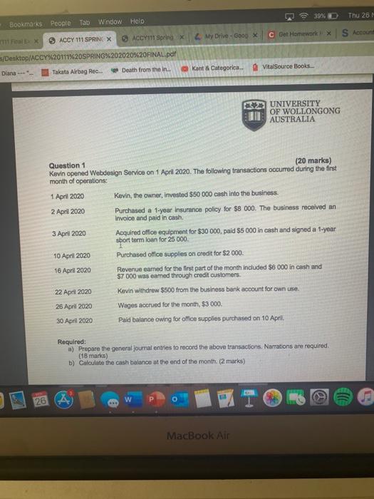  39% D THU 2U | Window Help Bookmarks People Tab My