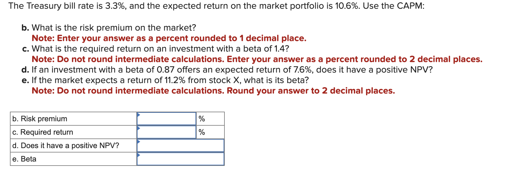  The Treasury bill rate is 3.3%, and the expected return on