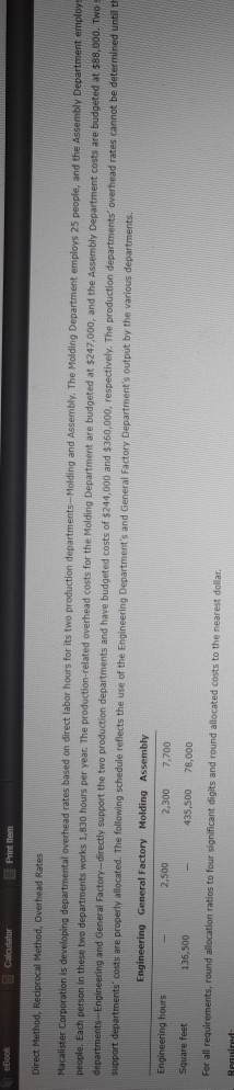  5 Calculator Print Item Direct Method, Reciprocal Method, Overhead Rates Macalister