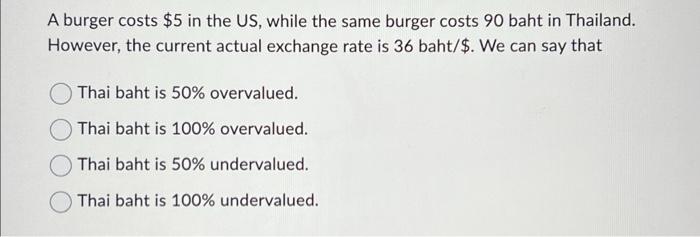  A burger costs $5 in the US, while the same burger