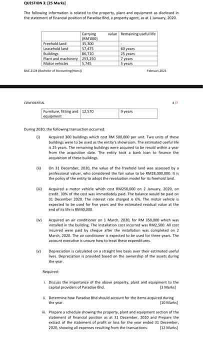 Do fully according to the marks QUESTION 3: [25 Marks] The following