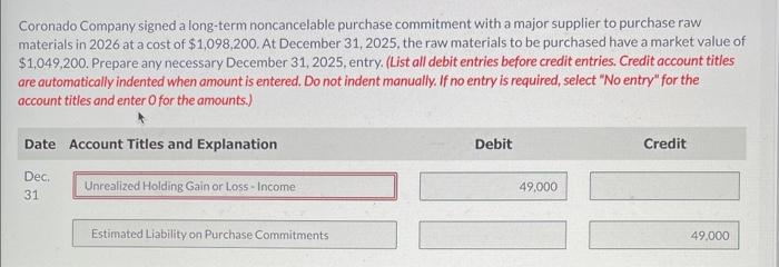  Coronado Company signed a long-term noncancelable purchase commitment with a major