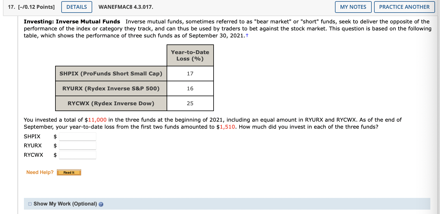  Points] WANEFMAC84.3.017. Investing: Inverse Mutual Funds Inverse mutual funds, sometimes referred