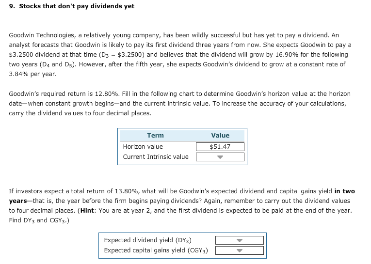  Please explain the answer. Thanks! 9. Stocks that don't pay dividends