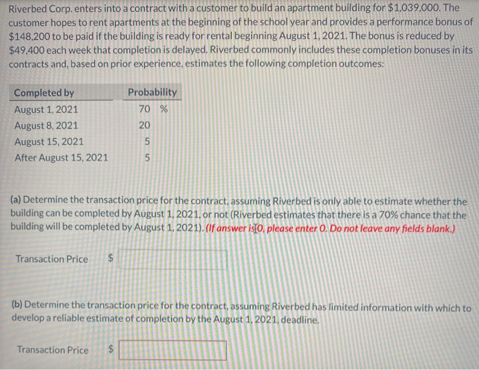  Riverbed Corp.enters into a contract with a customer to build an