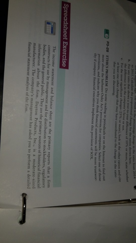 inc covering the years 2015 and 2014 b. 2. a common-size balance
