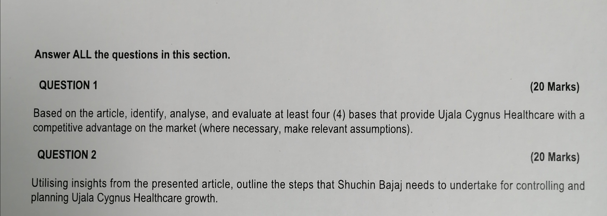 Answer ALL the questions in this section. QUESTION 1 (20 Marks)