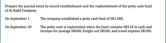 a clear answer please Prepare the journal entry to record establishment and