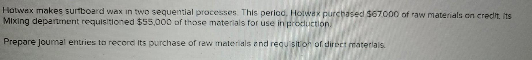  Hotwax makes surfboard wax in two sequential processes. This period, Hotwax