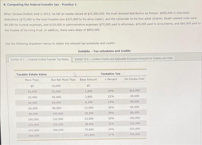  8. Computing the federal transfer tax - Practice 1 When Ulysses