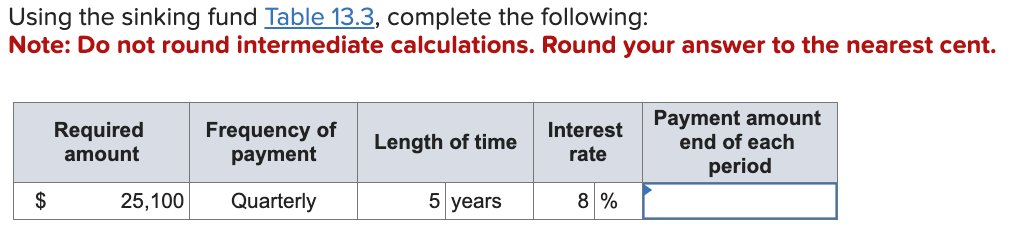  Using the sinking fund Table 13.3, complete the following: Note: Do