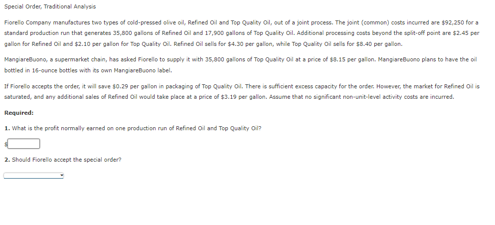 PLEASE ANSWER WITHIN 30 MINUTES! WILL LIKE/COMMENT!! Special Order, Traditional Analysis Fiorello