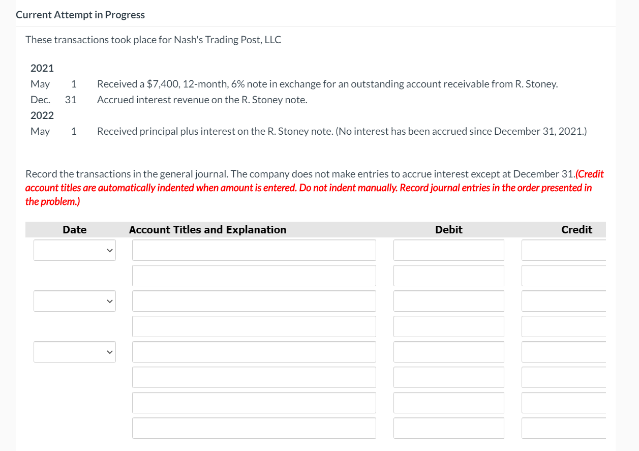  Current Attempt in Progress These transactions took place for Nash's Trading