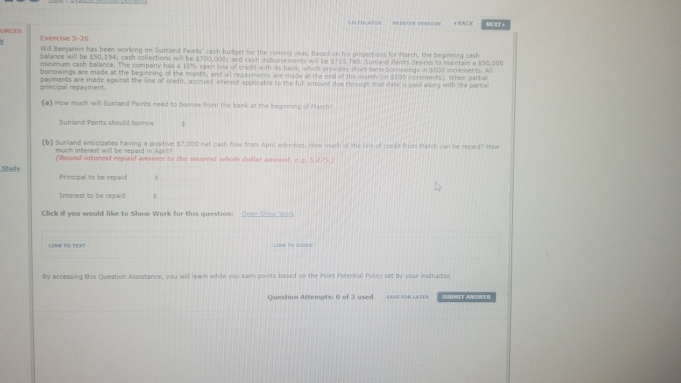 assistance needed aton WINTraveRSION BACK NEXT URCES Exercise 5-26 Will Benjamin