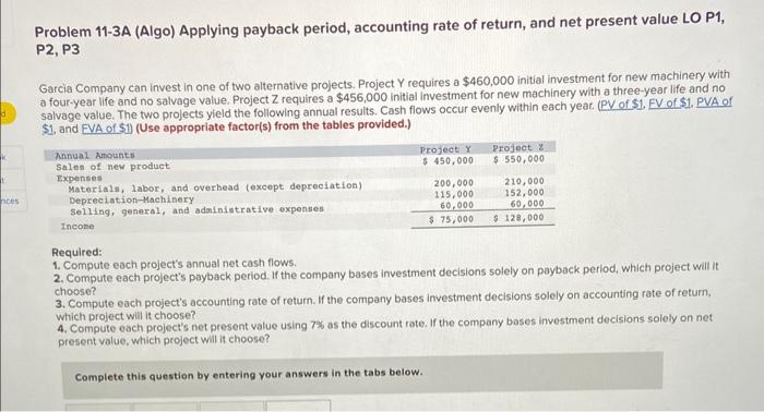  there is no table for discount factor. Problem 11-3A (Algo) Applying