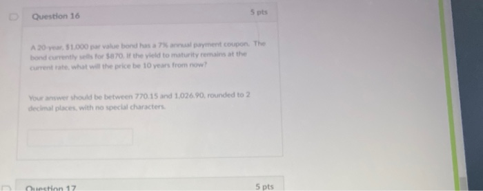  5 pts Question 16 A 20 v. 51.000 par value band