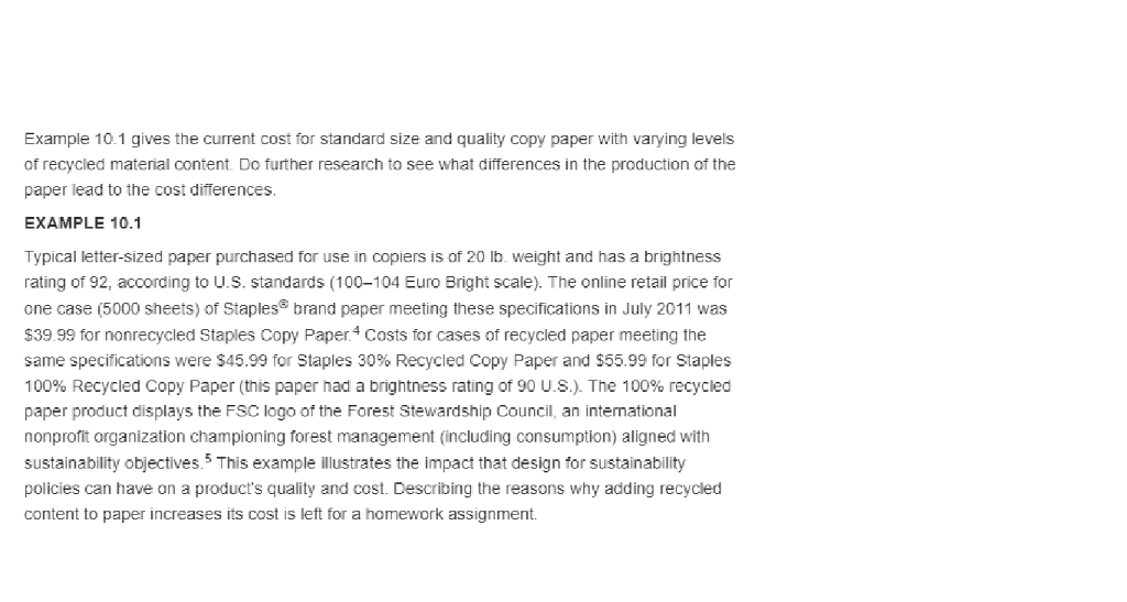 Example 10.1 gives the current cost for standard size and quality