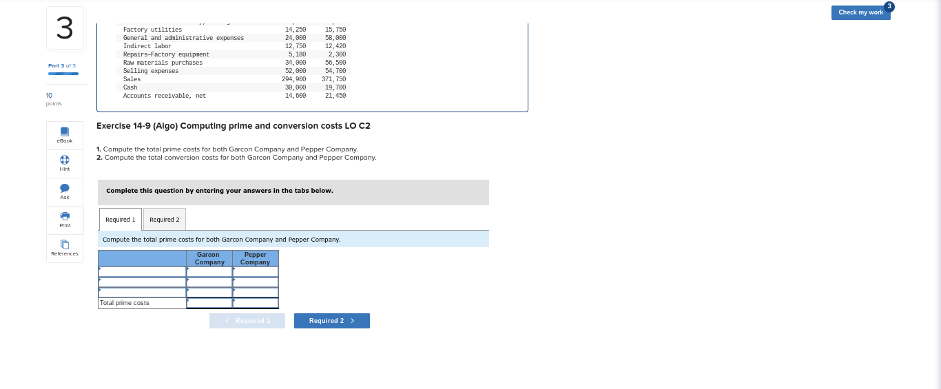  Exercise 14-9 (Algo) Computing prime and conversion costs LO C2 1.
