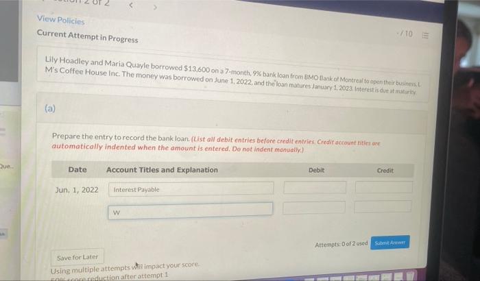  View Policies Current Attempt in Progress /10 E Lily Hoadley and