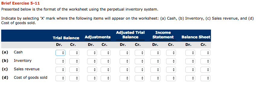 Brief Exercise 5-11 Presented below is the format of the worksheet