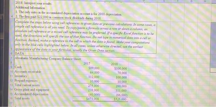  Complete the stops below using cell references to given data or