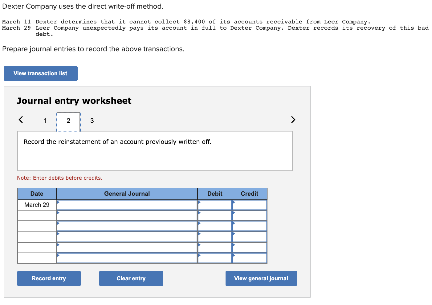 that it cannot collect $8,400 of its accounts receivable from Leer Company.