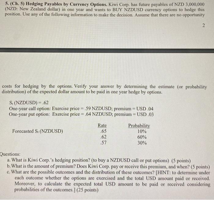 Can you help me please 5. (Ch. 5) Hedging Payables by Currency