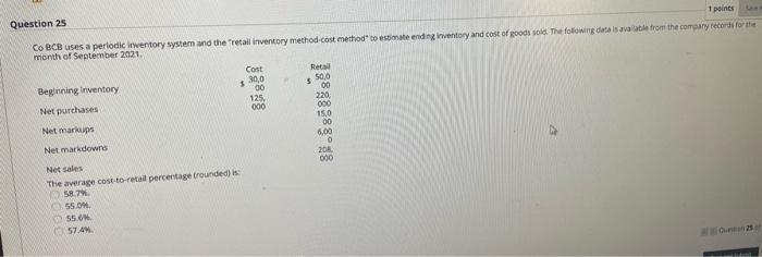  Question 25 1 points Co BCB uses a periodic inventory system