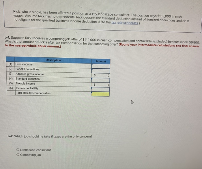  Rick, who is single, has been offered a position as a